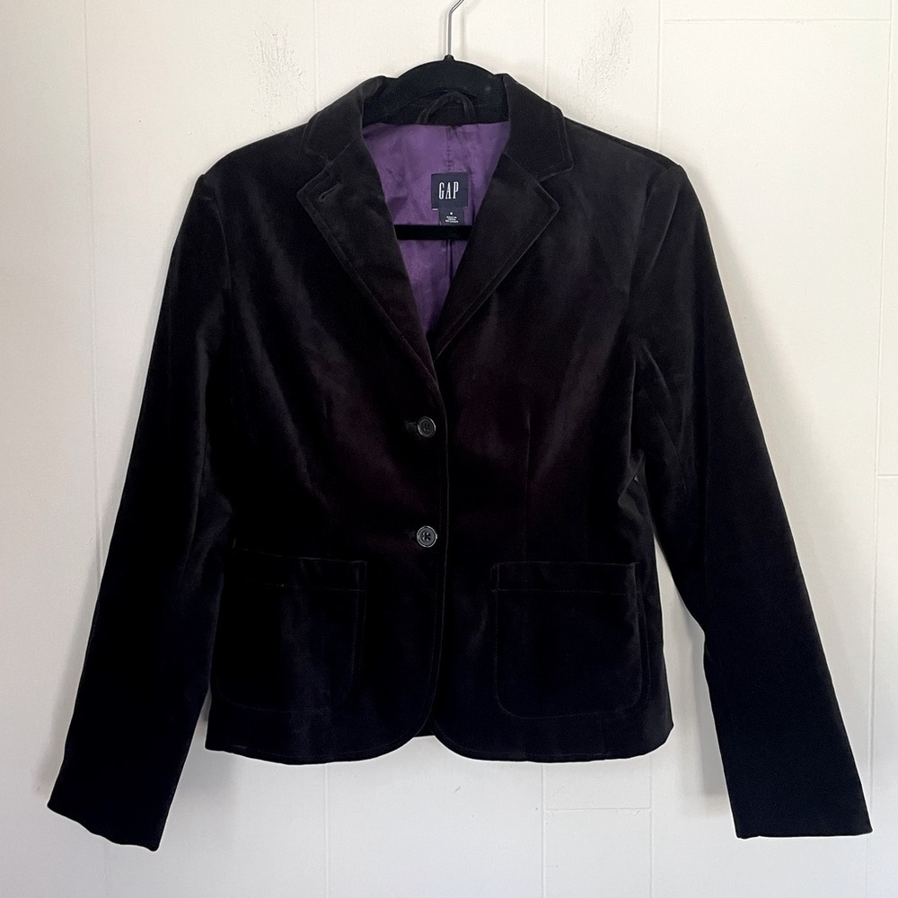Gap Black Velvet 2 Button Blazer Jacket ~ EUC Y2K Gorgeous ~ Women’s Size 0